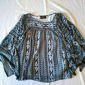 Bob Mackie's Paisley Stripe Printed Boatneck Top S
